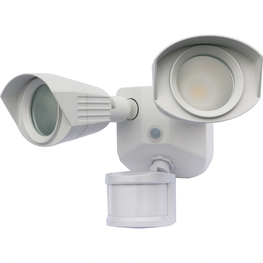 LED Security Light - Dual Head - White Finish - 3000K - with Motion Sensor - 120V