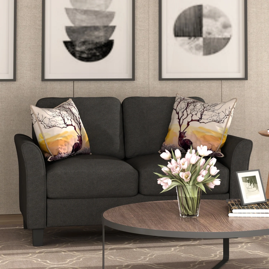 Living Room Furniture Linen Fabric Upholstered Love Seat Sofa Double Seat Sofa