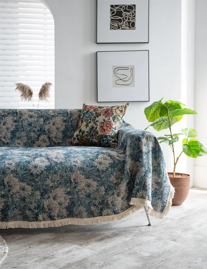 Vintage Oil Painting Sofa Cover Countryside Sunflowers Floral Cloth Jacquard Throw Blanket Slip Covers Couch
