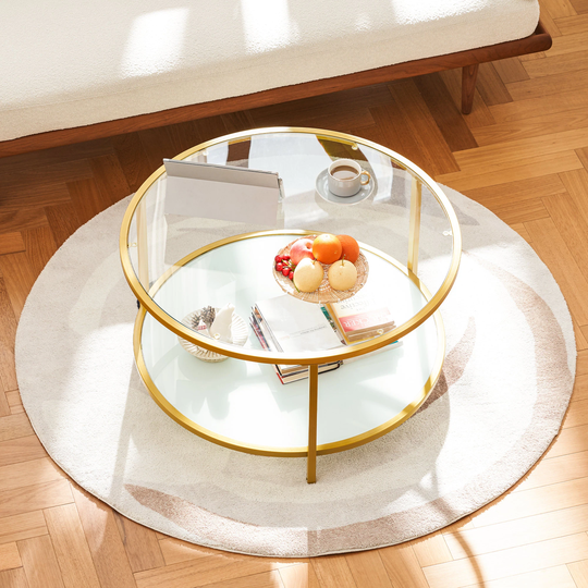 CO-Z 34-Inch 2-Tier Tempered Glass Coffee Table with Low Storage Shelf