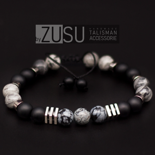 Snowflake Obsidian Mens Bracelet, Adjustable Beaded Bracelet For Men Gift Him, Xmas Gifts For
