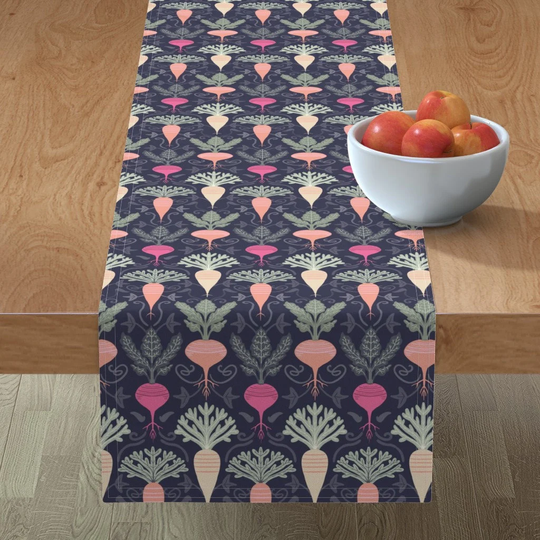 Modern Garden Damask Table Runner - Root Veggies By Katie Hayes Herbs Parsnip Restaurant Foodie Cotton Sateen Spoonflower