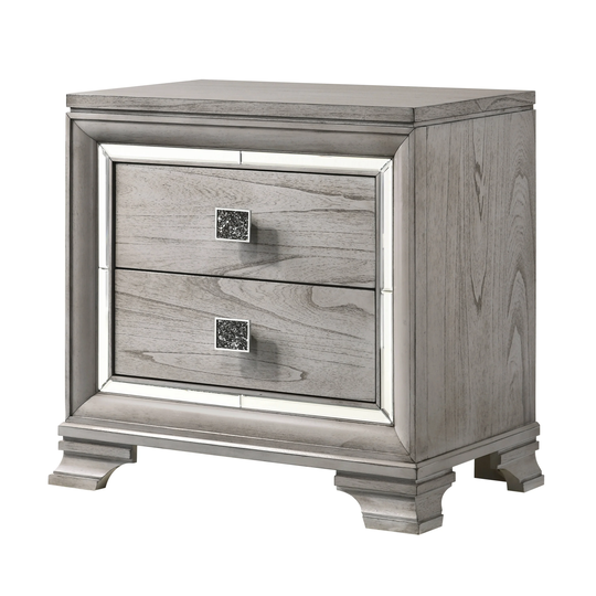 Contemporary 1pc 2-drawer Storage Nightstand, Mirrored Accents Beautiful, Metal Center Glide, Wooden Bedroom Furniture