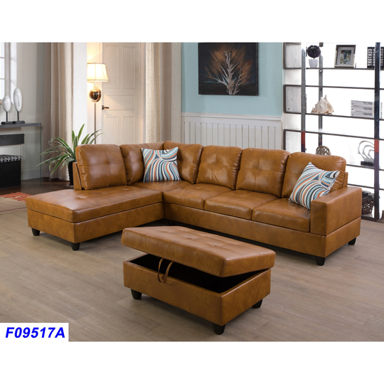 Ambers 104"Wide 3-Pieces Sectional Sofa Set,Ginger(09517)
