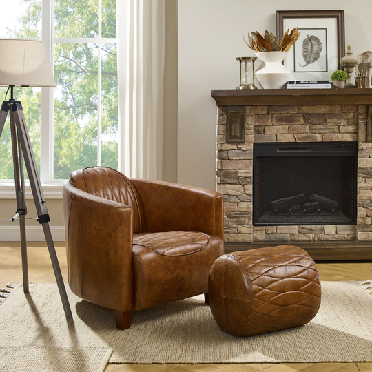 Art Leon Top Grain Leather Accent Arm Chair