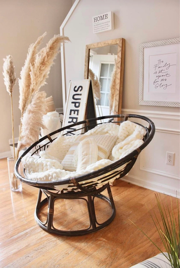 100% Rattan Papasan Chair | Charcoal Finish |