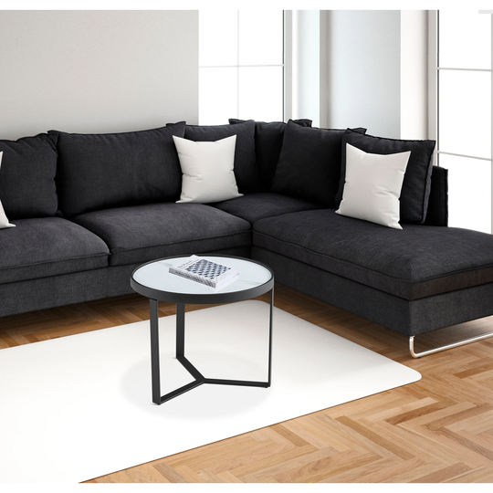Analiza Round Side Table Sintered Stone/Tempered Glass Top - L24.80" x W24.80" x H19.68"