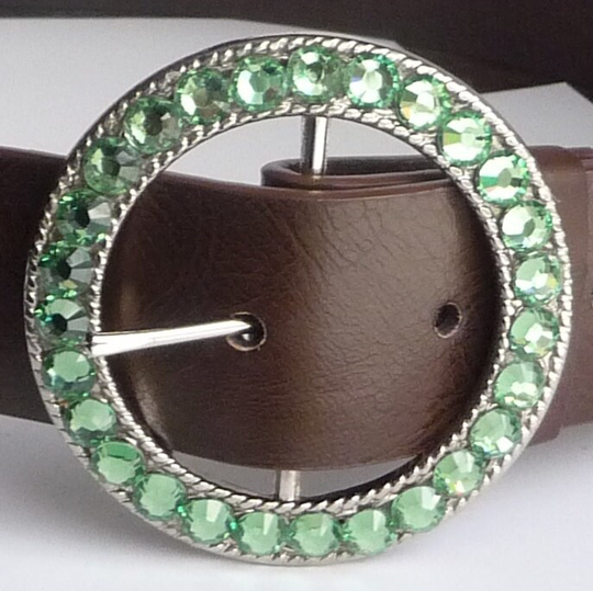 Swarovski Crystal Belt Buckles - 40 Color Choices - Women's Rhinestone Buckle - Green Chrysolite Shown - Birthstone Colors Avail - Gift Idea