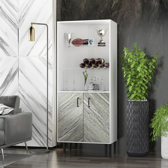 Cabinet with 2 Doors & 3 Open Shelves Modern, Freestanding Sideboard Storage Cabinet Entryway Floor Buffet Storage