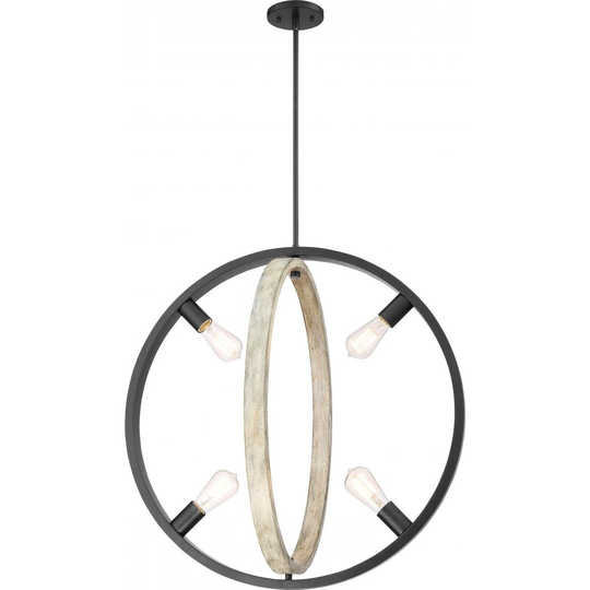 Augusta 4-Light Pendant Fixture Black with Gray Wood Finish - N/A