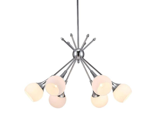 6-Light Chandelier Light, Glass Pendant Modern Lighting, Kitchen Island Frosted Shade, Chrome