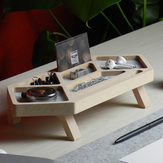 Wood Desk Organizer, Office Storage Accessory, Natural Keyboard Rack, Unique Gift For All