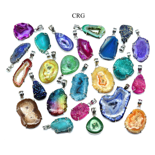 Set Of 4 - Random Mix Colorful Stalactite & Druzy Pendants/Wholesale Bulk Crystal 1" Avg