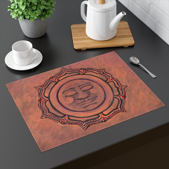 Terracotta Sun Placemat, Rust Table Mat, Desk Cotton Place Mat Kitchen Modern Boho Decor, Desert Clay, Mexican Red Clay Style