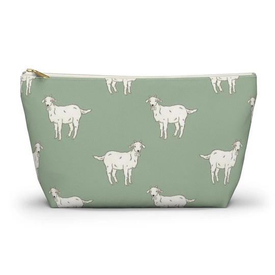 Goat Pouch, Pencil Case, Farm Animal Custom Teacher Bridesmaid Cosmetic Bag, Farmer Zipper Makeup Accessory Pouch