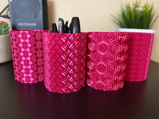 Solid Magenta Pink Pen Holders | Edgy Pencil Cups 3D Printed Cv Silk