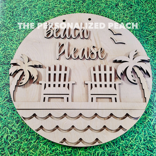 Summer Beach Chair Wood Round Diy Paint Kit/Door Hanger Blank