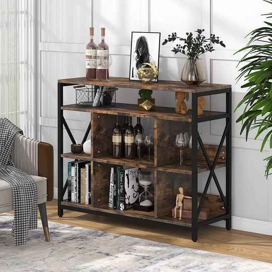 43 inches Buffet Cabinet with Open Shelves, 4 Tiers Sideboard - 15.74 x 43.3 x 35.43 inches