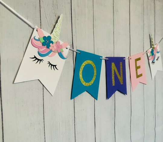 Unicorn High Chair Banner, Birthday Babys First Party Decor