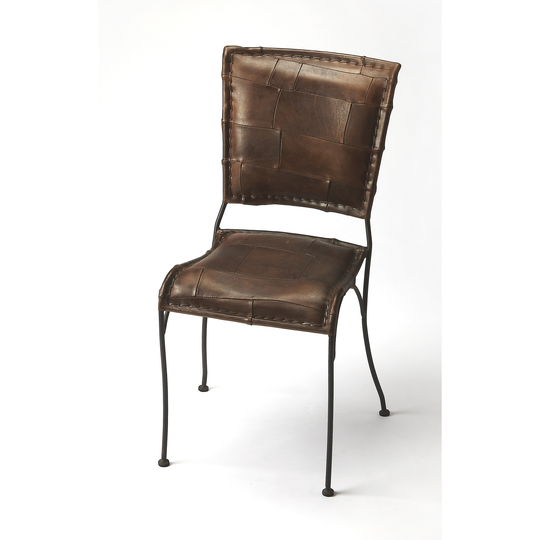 Butler Maverick Transitional Distressed Iron and Leather Side Chair - Dark Brown