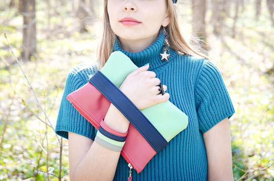 Colorful Clutch Bag Vegan Leather Wristlet Purse Mint Boho With Handle Small Crossbody Women Pink Handbag