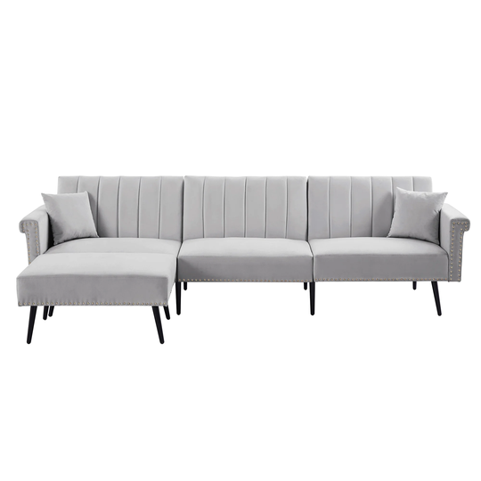 Comfortable Velvet Sectional Sofa with Ottoman