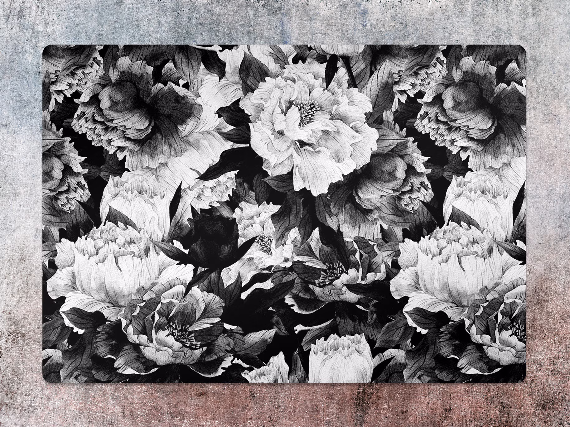 Flowers Chair Mat, Black Splat White Vinyl Floor Floral Protective Office Decor, Flooring, Comfort Mat