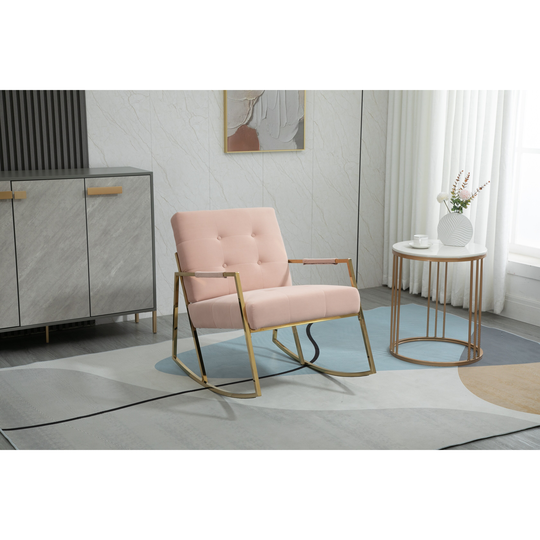 38.98" Velvet Upholstered Rocking Chair with Button Tufted Back, Soft Cushion and Gold Metal Base for Living Room, Bedroom