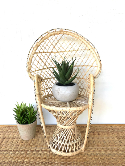 Mini Wicker Rattan Woven Peacock Chair/Doll Chair/ Boho Plant Stand Mcm