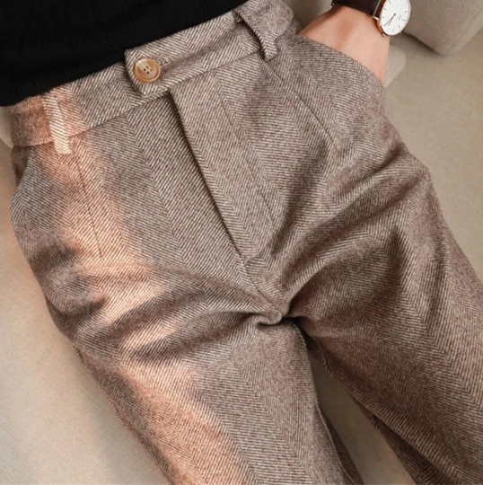 Woolen Pants Harem Pencil Capris Autumn Winter High Waisted Casual Suit Office Lady Women Trousers Polyester