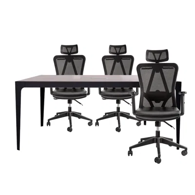 Conference Meeting Table With Office Chairs For 6 Persons (Light Elm)