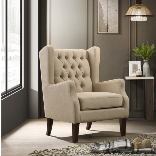 Linen Button Tufted Wingback Chair Upholstered Accent Chair - 30"Wx31"Dx41"H