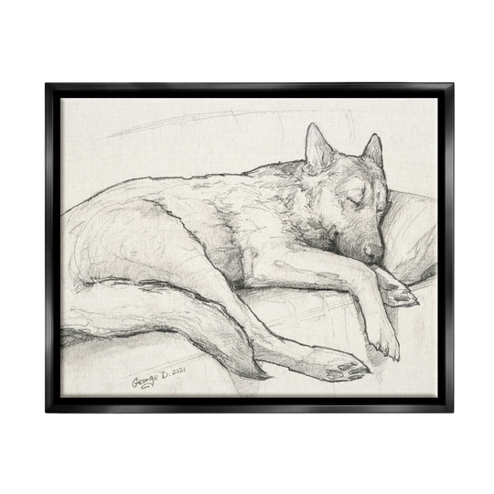 Stupell Industries Dog Curled Up Resting Detailed Graphite Pencil Drawing Floater Frame, Design by George Dyachenko