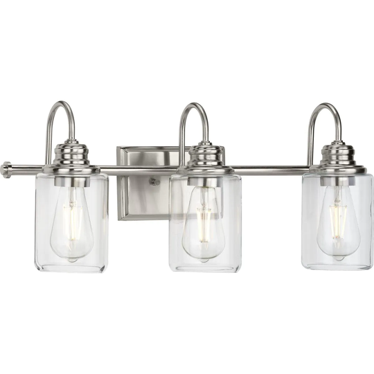 Aiken Collection 3-Light Clear Glass Brushed Nickel Bath Vanity Light