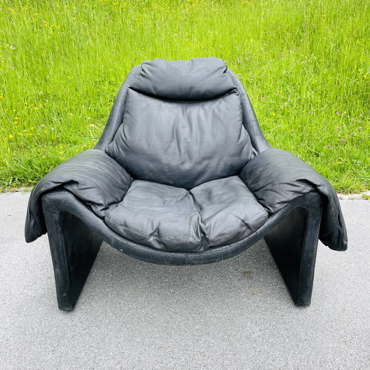 P60 Lounge Black Chair By Vittorio Introini For Saporiti Italy 1960S