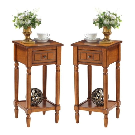 One-Drawer Accent End Table in Walnut Wood Finish - Set of 2 - 54 x 84