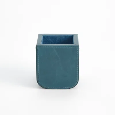 Radius Edge Leather Pencil Cup-Azure