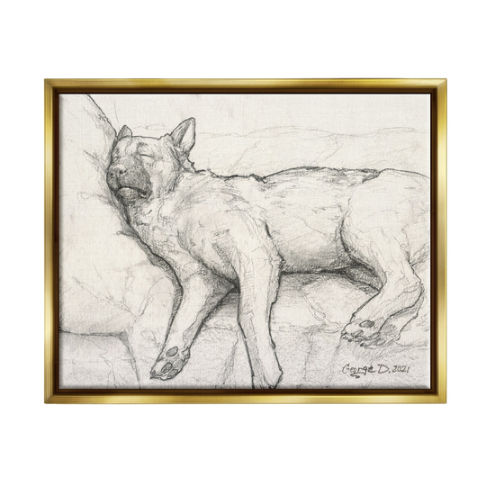 Stupell Industries Tired Dog Sleeping Intricate Graphite Pencil Sketch Floater Frame, Design by George Dyachenko