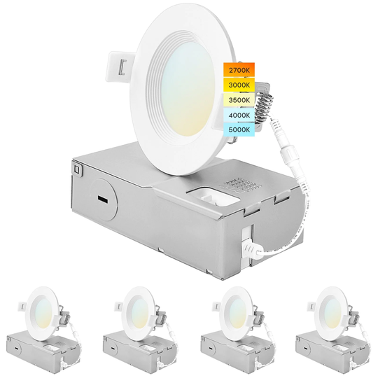 Luxrite 3" Ultra Thin LED Recessed Light J-Box 6W 5 Color Options Dimmable 400 Lumens IC Rated Baffle 4 Pack