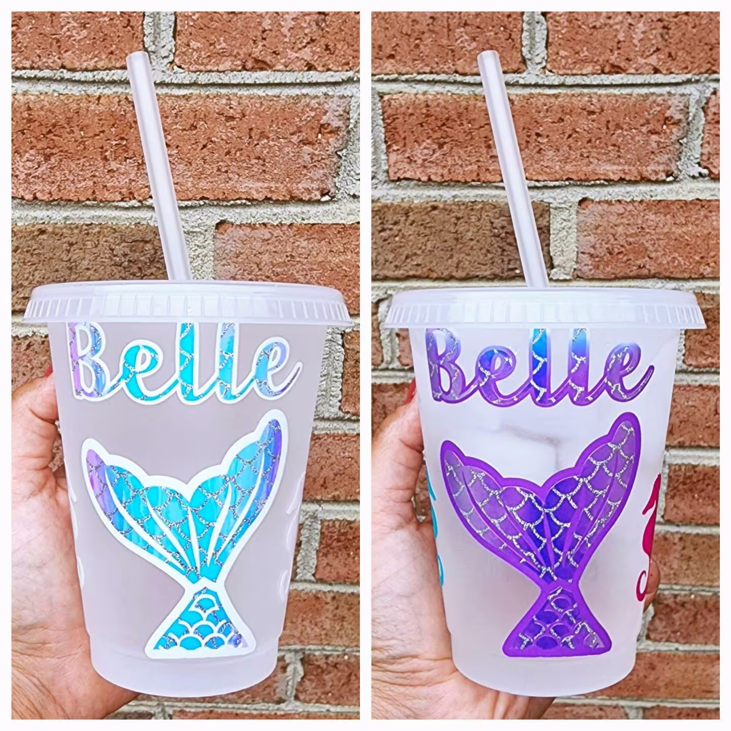 Mermaid Color Changing Tumbler | Personalized 16 Oz. Seashell Cup with Lid & Straw Beach Birthday Party Ideas Favors Kids Name
