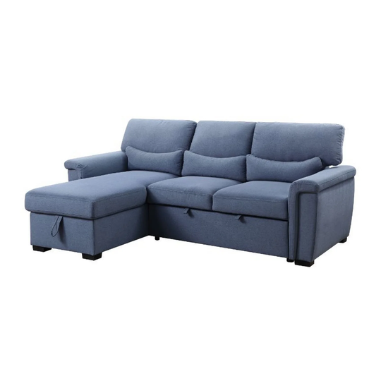 Sleeper Sectional Sofa with Storage Chaise, Blue