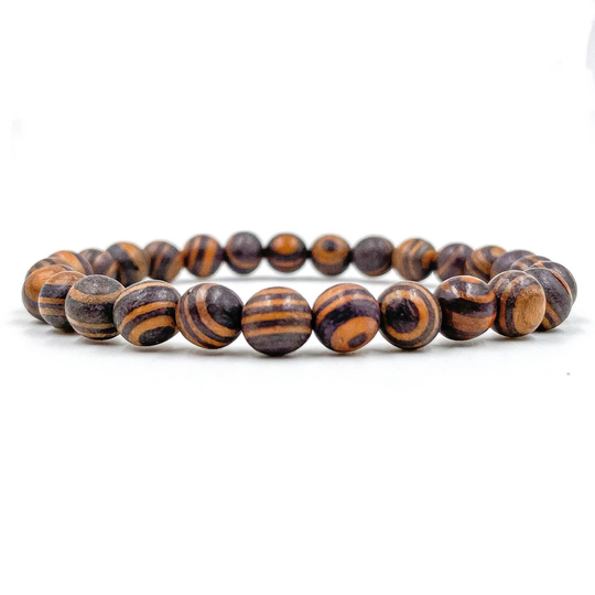 Premium Handmade Natural 8mm Brown & Black Zebra Rosewood Mala Beaded Bracelet - Union Collection Great For Adventure, Bead, & Surfing