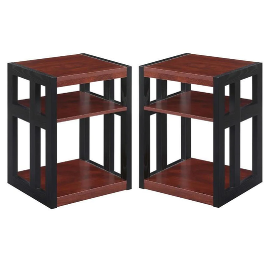 End Table with Shelves in Warm Cherry Wood Finish - Set of 2 - 54 x 84