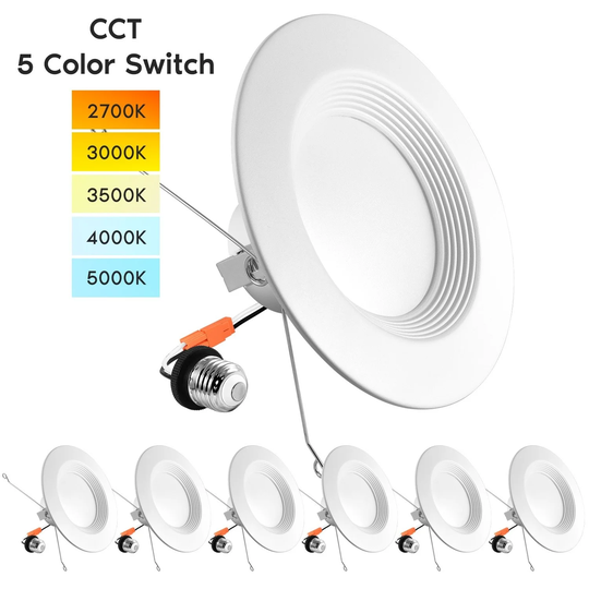 Luxrite 5/6" LED Recessed Lights, Color Selectable 2700K | 3000K | 3500K | 4000K | 5000K, Dimmable, 1100 Lumens, 6-Pack