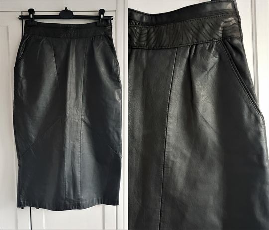 80S Leather Skirt Retro Black Pencil Women Size S/M W27