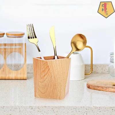 Wooden Pen Holder, Geometric Pencil Stand Makeup Brush Holder, Desktop Organizer For Home, School And Office (Geometric)