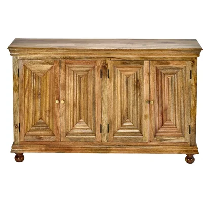 65' Rustic Reclaimed Mango Wood 4 Door Hand Carved Sideboard Server