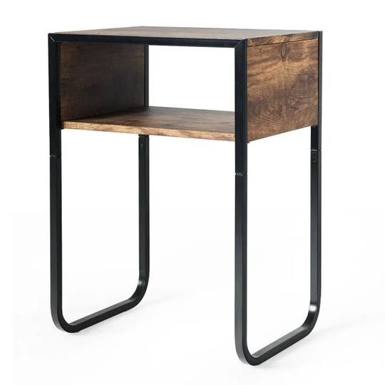 Industrial Coffee Nightstand Side Table with Metal Rustic Frame - 18" x 14" x 26" (L x W x H)