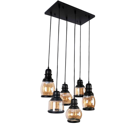 Tiarra 6-Light Amber glass Cluster Kitchen Island Pendant Chandelier - 29.5*15.7*47.2H
