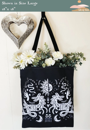 Black & White Scandinavian Horses Folk Art Tote Bag - Pagan Scandi Bags Craft Hygge